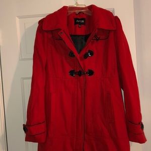 Red Hooded Long Peacoat